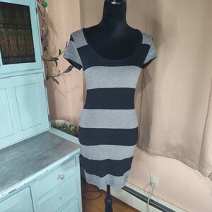 DEREK HEART Grey & Black Striped Size Small Bodycon Dress